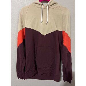 Old Navy Sweatshirt Mens Hoodie Colorblock Large Burgundy Cream
